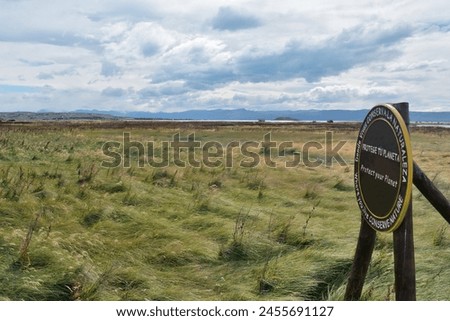 Photography of a large meadow full of vegetation, alake and a range behind and a cloudy sky