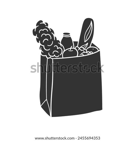 Grocery Bag Icon Silhouette Illustration. Food Vector Graphic Pictogram Symbol Clip Art. Doodle Sketch Black Sign.