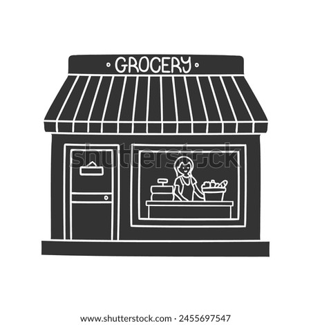 Grocery Shop Icon Silhouette Illustration. Supermarket Vector Graphic Pictogram Symbol Clip Art. Doodle Sketch Black Sign.