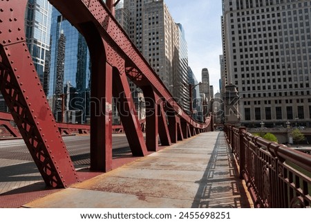 View down the La Salle Street Bridge in downtown Chicago on a sunny Spring afternoon.