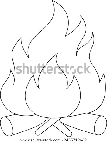Bonfire fire place isoleted hand draw line art outline one line vector illustration.