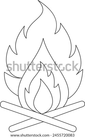 Bonfire in one continuous line art drawing style. Campfire black line sketch on white background. Vector illustration