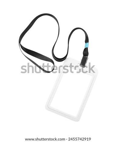 Blank badge with black string isolated on white, top view