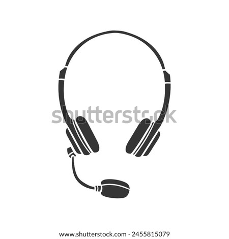 Headphones Icon Silhouette Illustration. Microphone Vector Graphic Pictogram Symbol Clip Art. Doodle Sketch Black Sign.