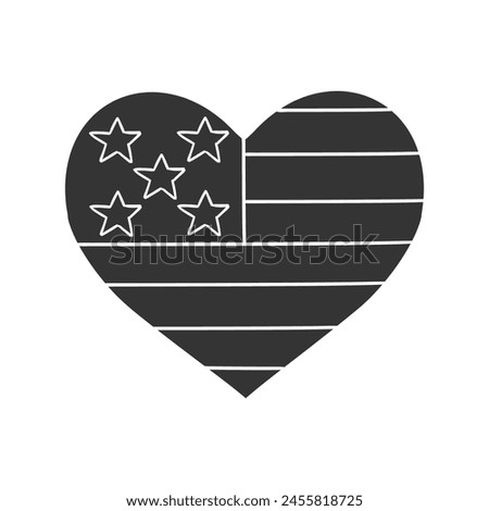 American Heart Icon Silhouette Illustration. Patriot Vector Graphic Pictogram Symbol Clip Art. Doodle Sketch Black Sign.