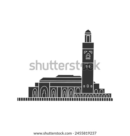 Hassan Mosque Icon Silhouette Illustration. Casablanca Vector Graphic Pictogram Symbol Clip Art. Doodle Sketch Black Sign.