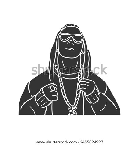 Hip Hop Icon Silhouette Illustration.  Rap Vector Graphic Pictogram Symbol Clip Art. Doodle Sketch Black Sign.