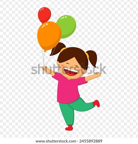 Vector illustration of cute girl with balloons on transparent background