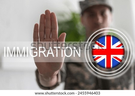 Law and justice concept. the flag of Great Britain and inscription - IMMIGRATION