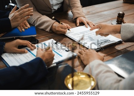 Close up businessman or Lawyer signing contract making a deal, classic business at office in the morning. 