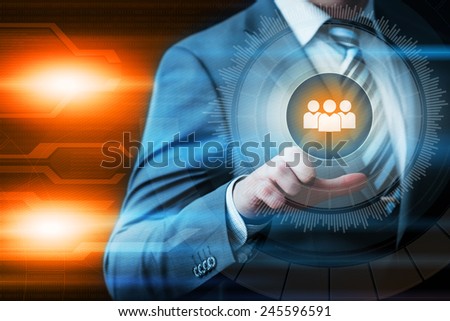 business, technology and internet concept - businessman pressing button on virtual screens