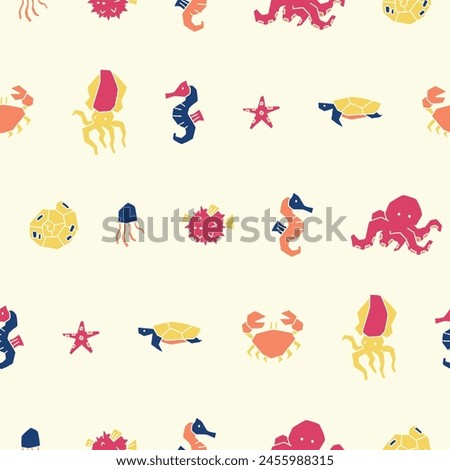 Collection Underwater Animal  Seamless Pattern Vector illustration for Print, Wallpaper, Decoration.