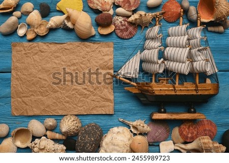 Sea travel concept background flat lay. Summer to do list template. Columbus day concept.