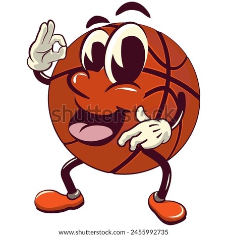 Basketball cartoon mascot dancing while waving dancing while waving, illustration character vector clip art work of hand drawn