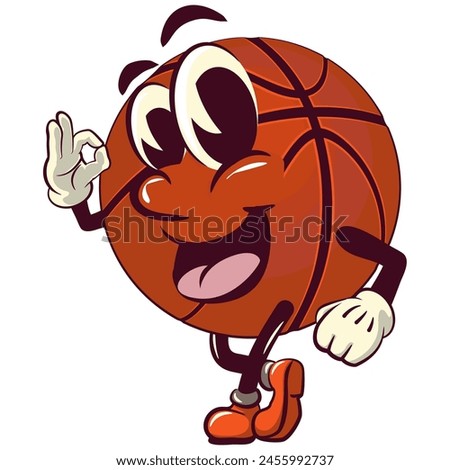 Basketball cartoon mascot giving an okay sign, illustration character vector clip art work of hand drawn