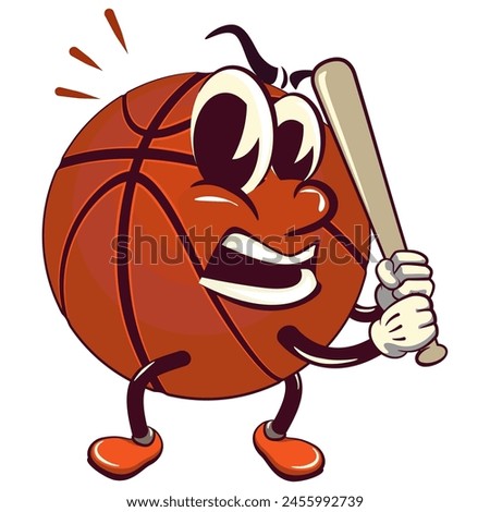 Basketball cartoon mascot ready to hit with a baseball bat, illustration character vector clip art work of hand drawn