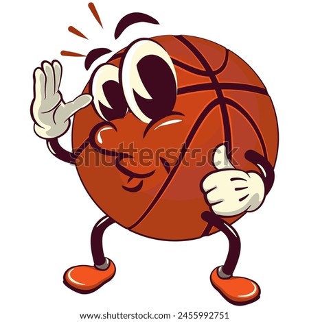 Basketball cartoon mascot giving a thumbs up, illustration character vector clip art work of hand drawn