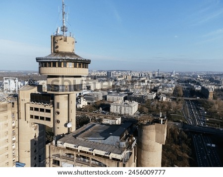 Drone view of the Belgrade Western Gate Genex tower, New Belgrade district, Serbia. Europe.