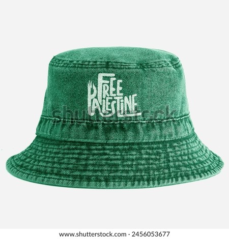 green handmade fashion bucket hat, with printing tipography "free Palestine". canvas fabric very cool.