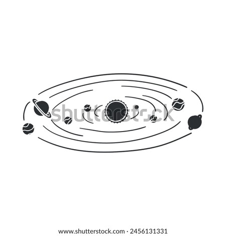 Solar System Icon Silhouette Illustration. Space Vector Graphic Pictogram Symbol Clip Art. Doodle Sketch Black Sign.