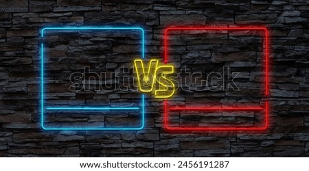Vector realistic isolated neon sign of Versus frames logo with blue and red smoke for template decoration and covering.