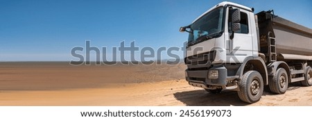 Construction work in the mountains, while the truck is working. stock photo