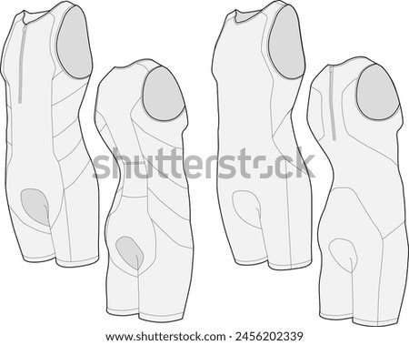 Sleeveless Triathlon Trisuit Sportswear Design Flat Sketch Template