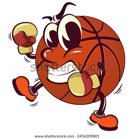 Basketball cartoon mascot practicing boxing wearing boxing gloves,, illustration character vector clip art work of hand drawn