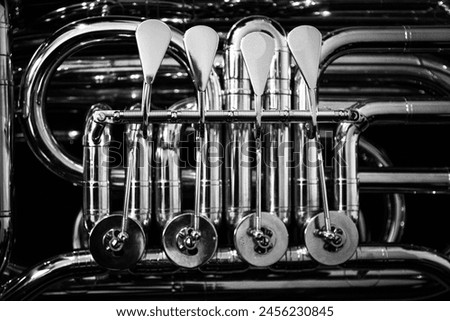 Tuba Noir: Keys and linkages to operate the rotary valves on a tuba. Royalty-Free Stock Photo #2456230845