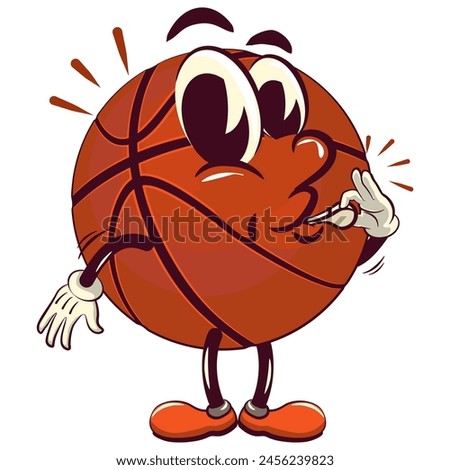 Basketball cartoon mascot blowing a whistle, illustration character vector clip art work of hand drawn