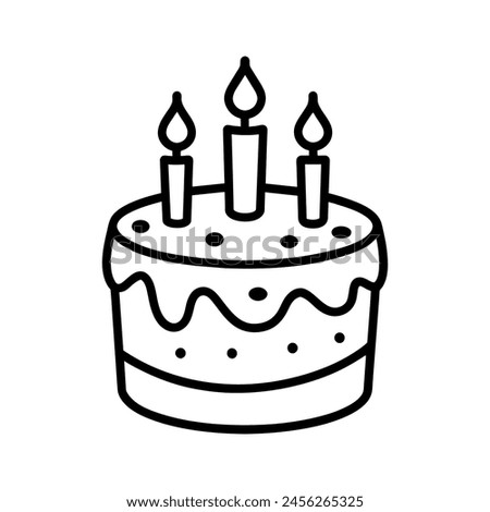 birthday cake with three candles. Simple vector illustration in doodle style.Isolated on white.