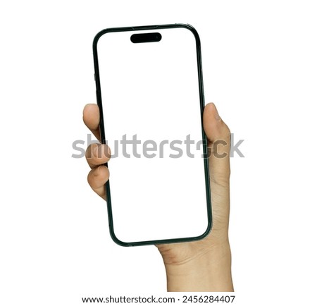 Hand hold mobile smartphone isolated on transparent background. PNG File Format
