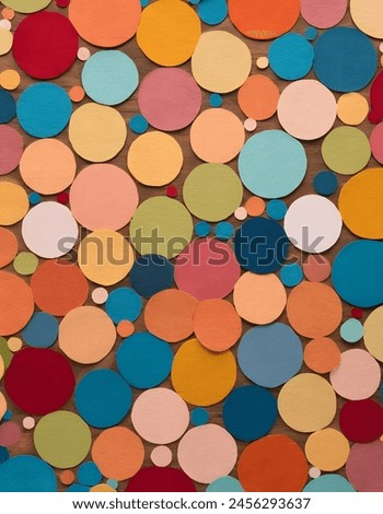 Visually striking abstract background, colorful paper circles of different colors, sizes and shapes