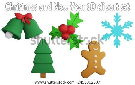 Christmas and new year clipart element ,3D render Christmas concept isolated on white background icon set No.14