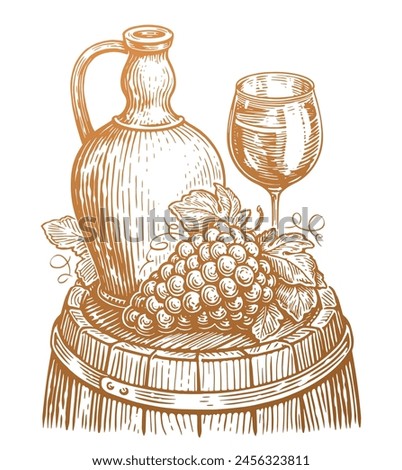 Wine drink concept. Hand drawn vintage vector illustration. Winery, vineyard sketch