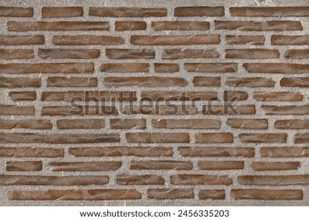 A textured background of a brown brick wall with a horizontal linear pattern and visible rough cement mortar in the joints. Royalty-Free Stock Photo #2456335203