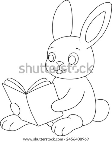 cute bunny reading book on the ground one line art, Rabbit cartoon vector art design