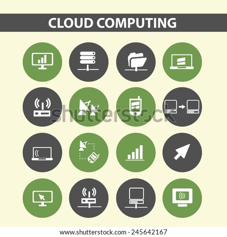 cloud computing, network, link connection web icons, signs, illustration isolated on background set, vector