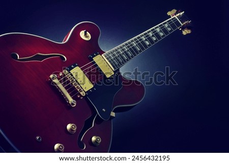 The form of an electric guitar photographed against various backgrounds