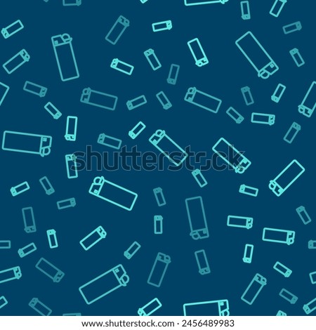 Green line Lighter icon isolated seamless pattern on blue background.  Vector