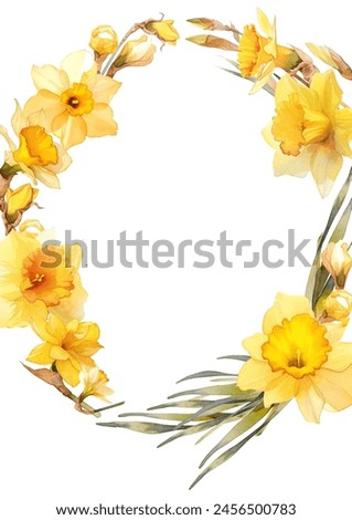 A4 page decoration with beautiful watercolor drawings of daffodils
