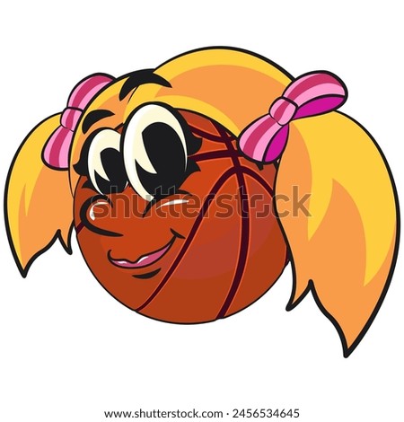 Basketball girl cartoon mascot with blonde hair in two pigtails with ribbon, illustration character vector clip art work of hand drawn