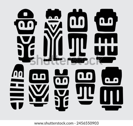 Old statue ethnic aztec collection vector element clip art pattern ink print art editable