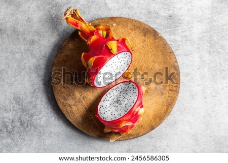 selective focus of exotic food "Dragon fruit". With cross-section cut.  