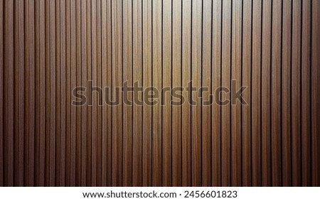 vertical wooden slats texture for interior decoration with light from above. brown walnut wooden slats in vertical striped line pattern used as background or backdrop. 