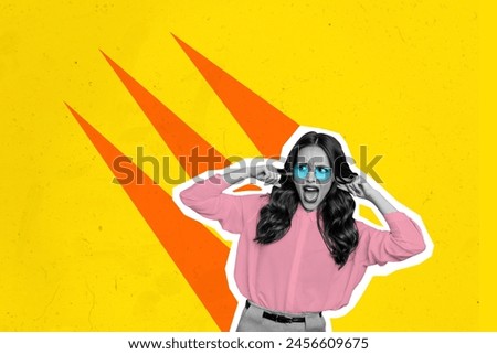 Trend artwork sketch image composite 3D photo collage of black white silhouette fashion style lady grimace cover ears loud voice