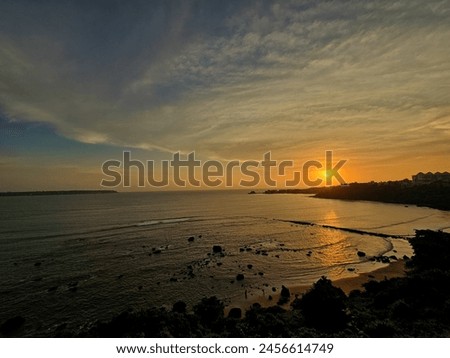 Sun sets , peace of mind , relaxing beach , orange sky , greenery 