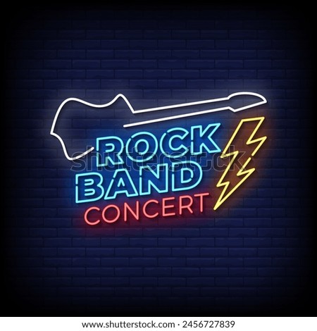 rock band concert neon Sign on brick wall background 