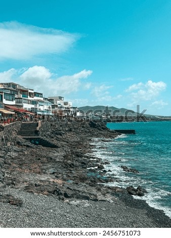 Lanzarote islands: houses, sea, beach, palms