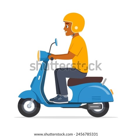 young man riding scooter and feel happy